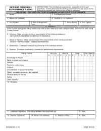 ICS-225 Incident Personnel Performance Rating Form